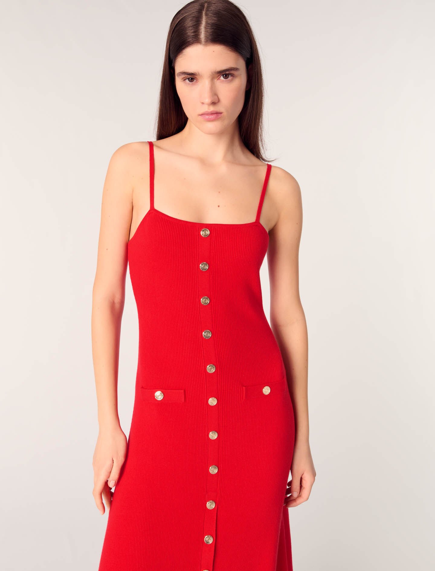 Rib knit maxi dress Red For Women | Maje