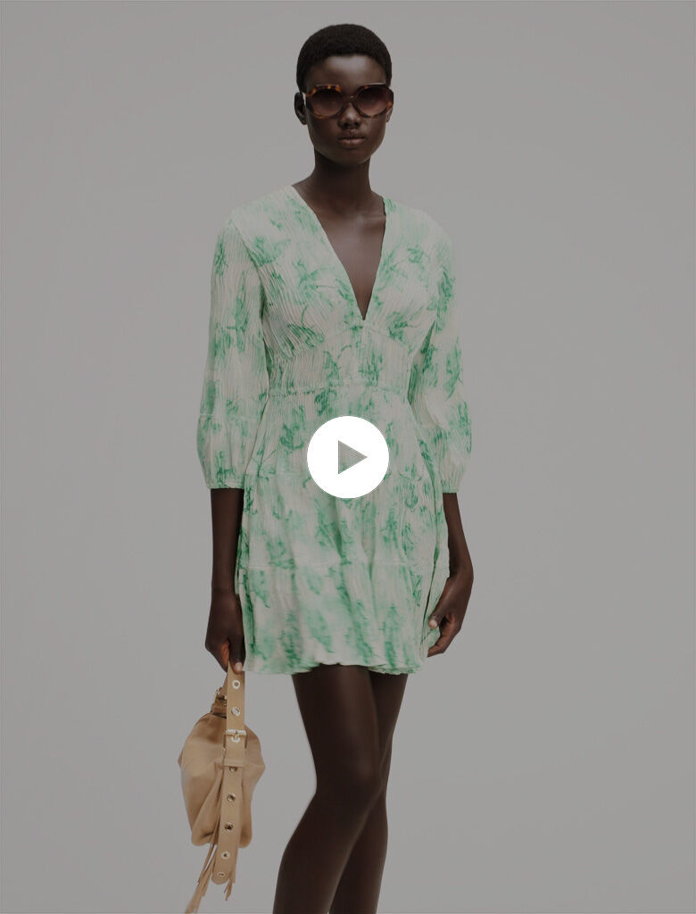 Patterned pleated mini dress Green For Women | Maje