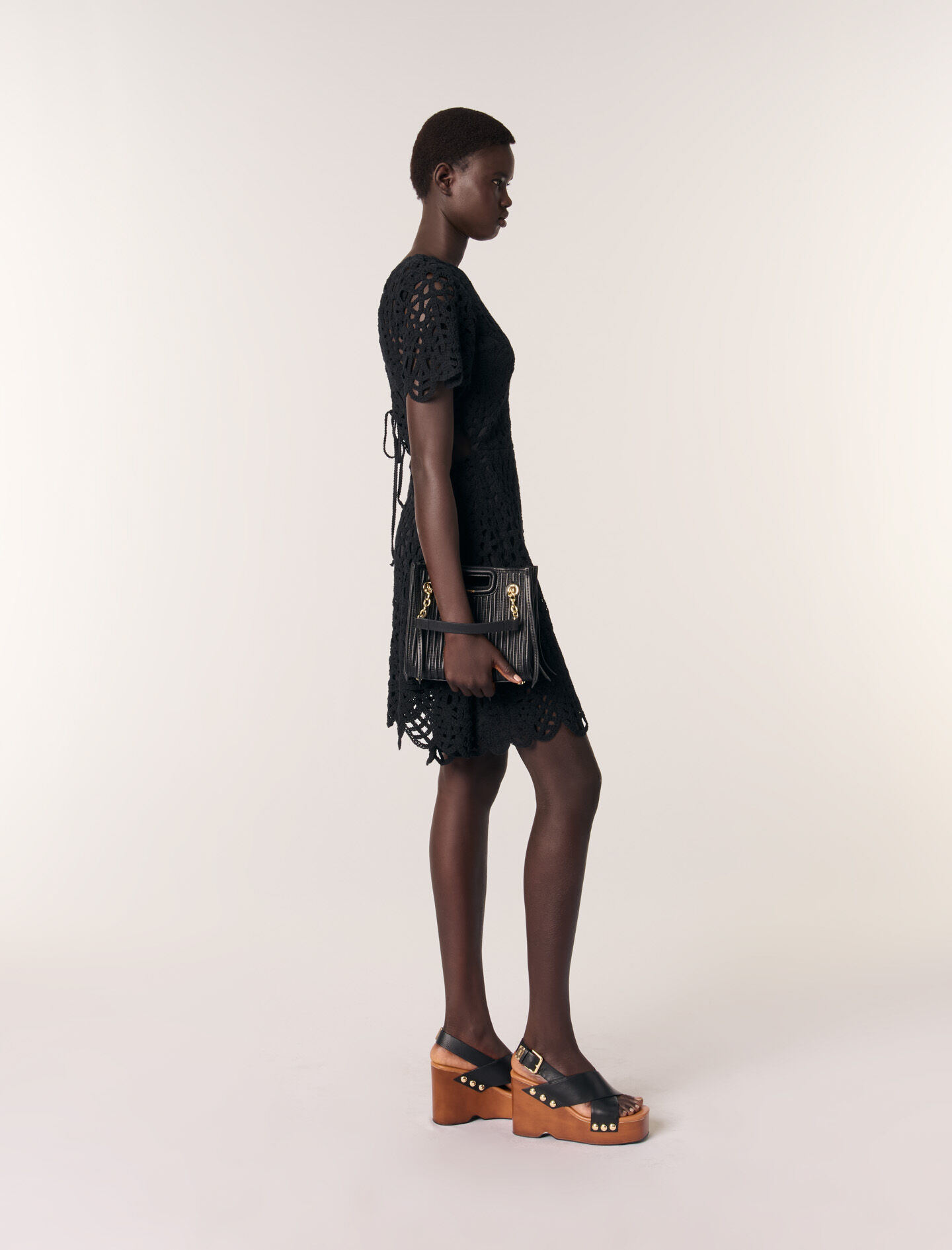 ★MAJE★ラインストーン クロシェ ミニ ドレス Mini crochet dress Black / Gray For Women | Maje