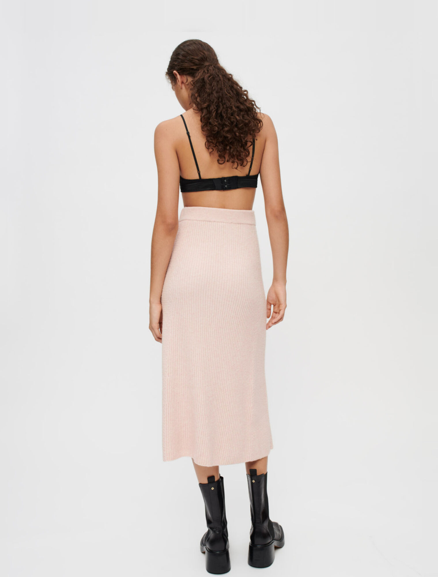 Ribbed stretch-knit midi skirt