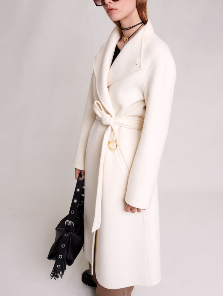 Mid-length coat with tie fastening