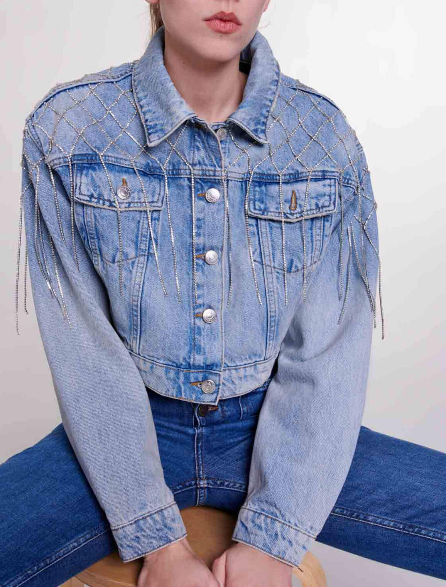 Denim jacket with rhinestones