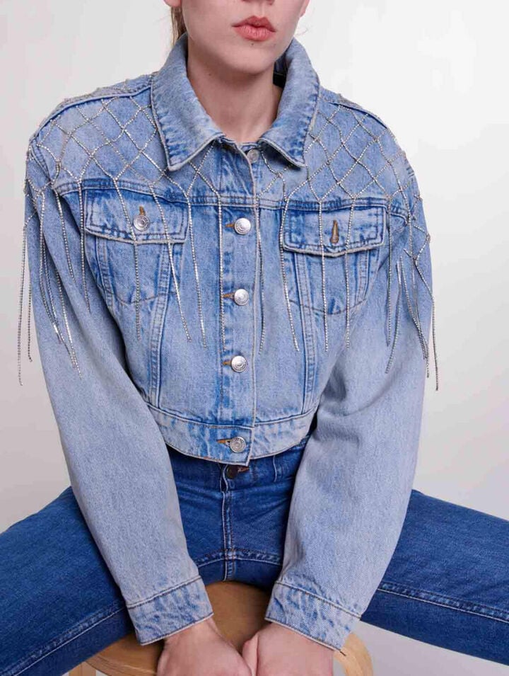 Denim jacket with rhinestones