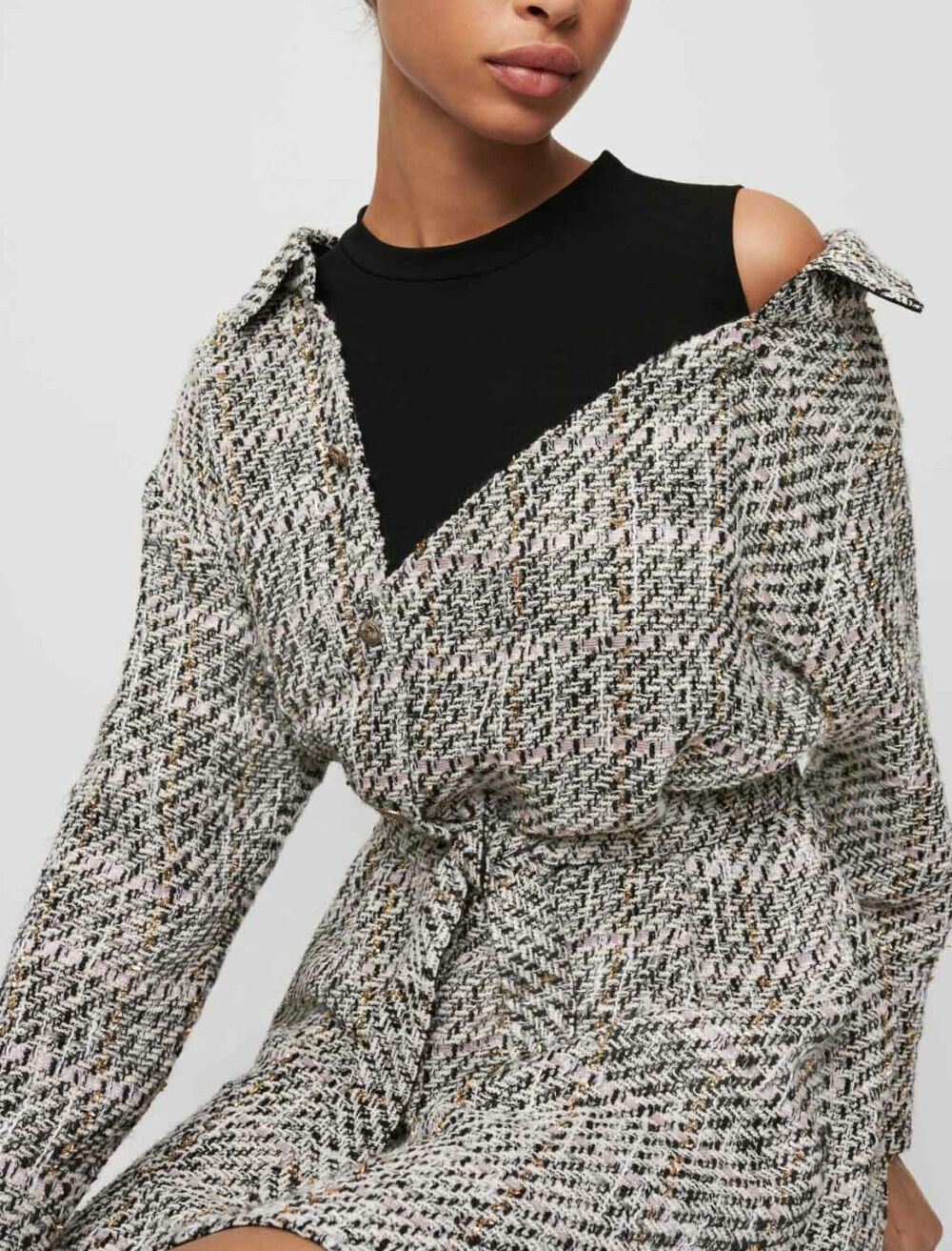Trompe-l'oeil tweed shirt dress