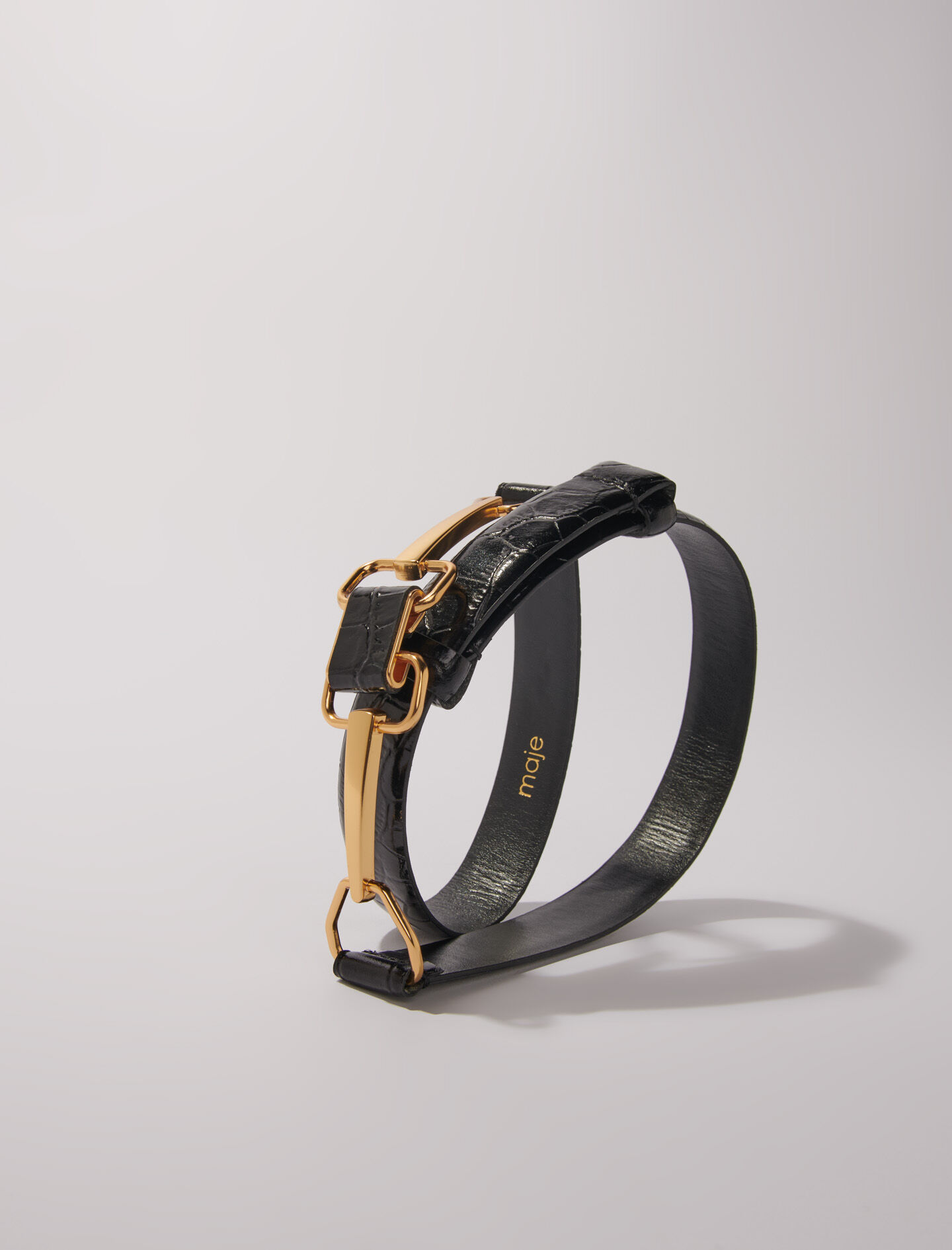 Leather belt with horse bit buckle Black / Gray For Women | Maje