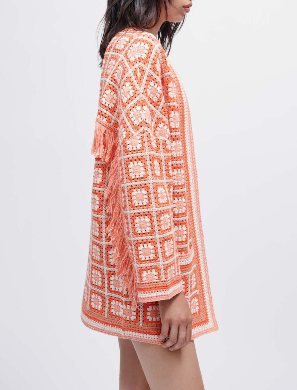 Fringed crochet cardigan Yellow / Orange For Women | Maje