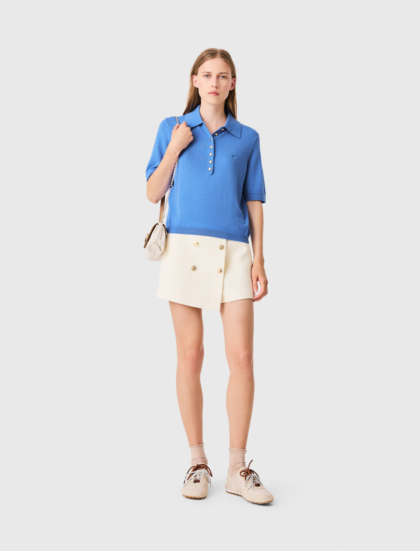 Short sweater with embroidery Blue For Women | Maje