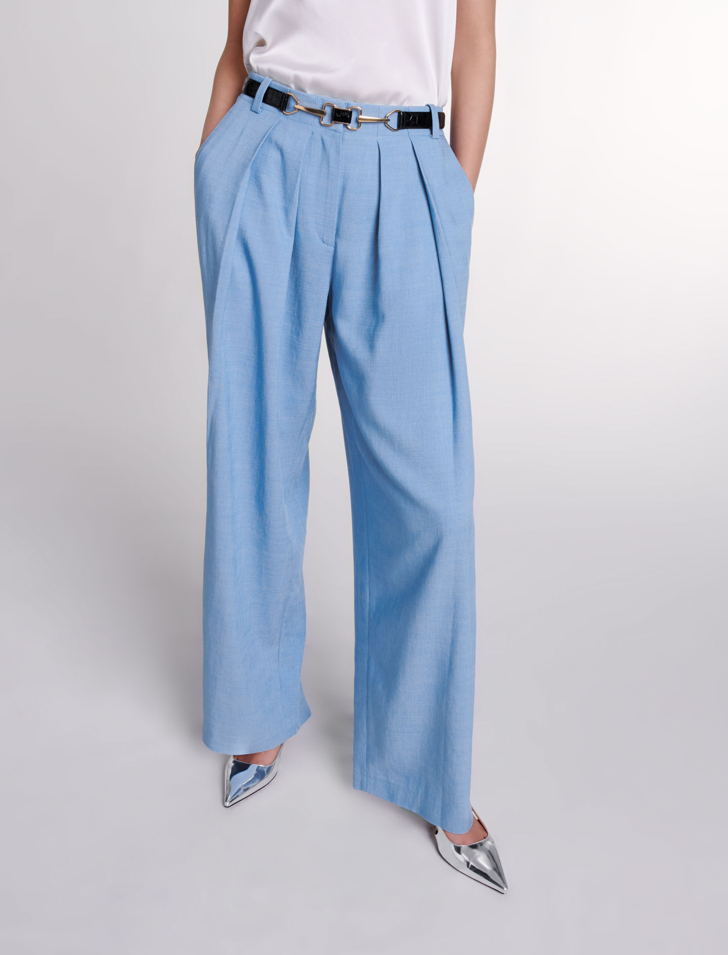 Wide-leg suit trousers with pleats Blue For Women | Maje