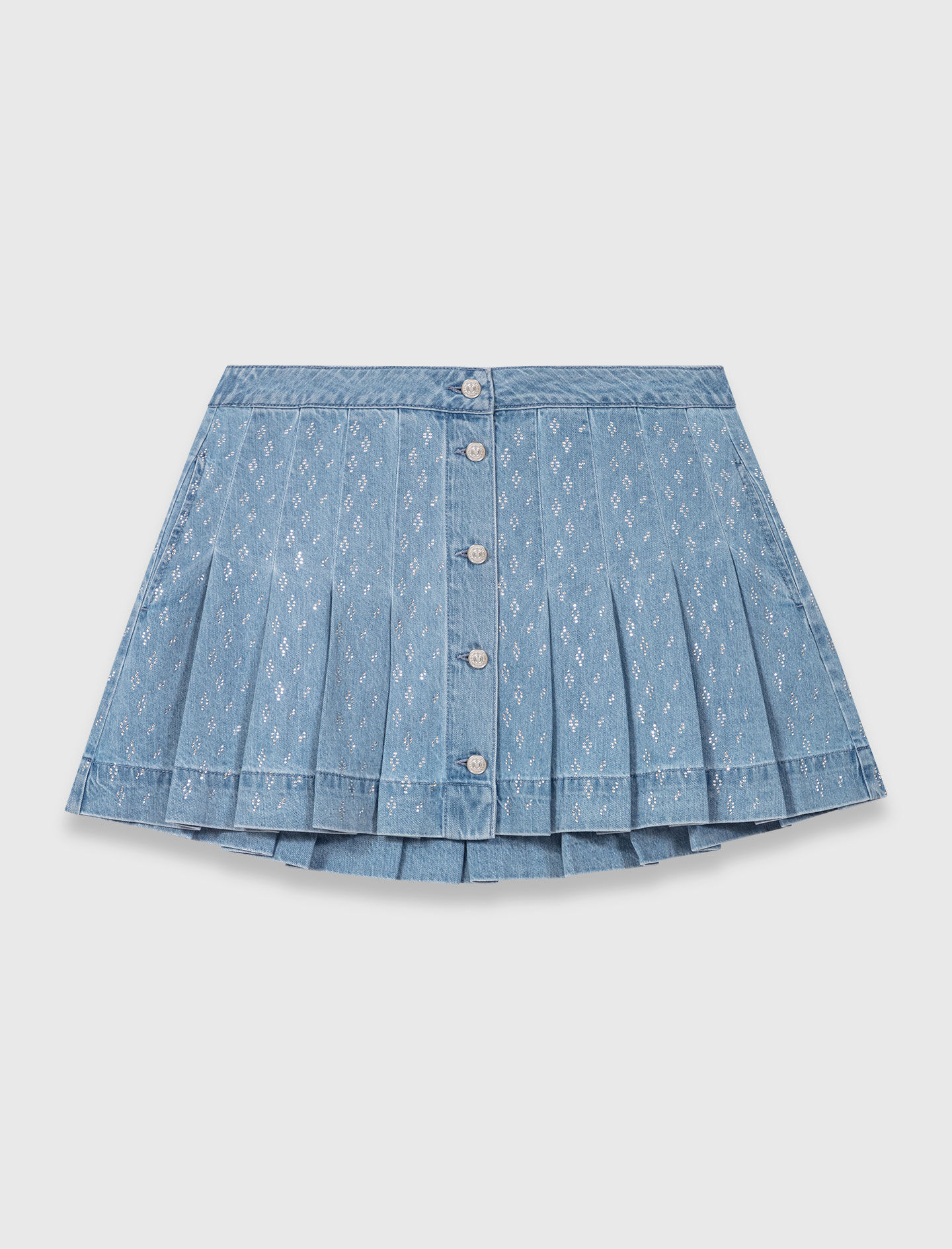 Short pleated denim skirt with strass Blue For Women | Maje Short pleated denim skirt with strass Blue For Women | Maje