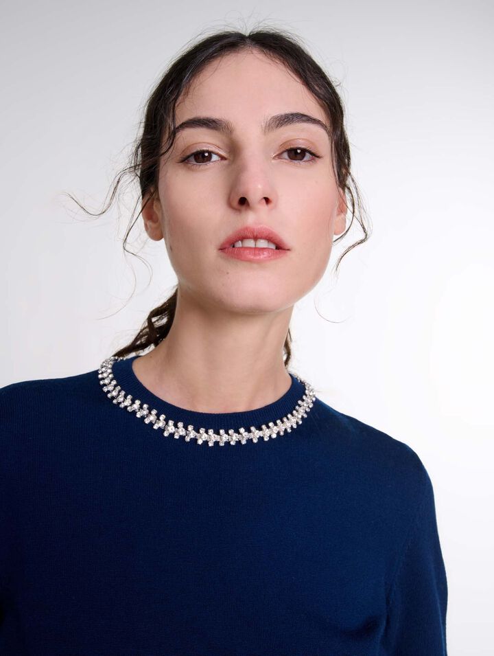 Knit crop jumper with rhinestones