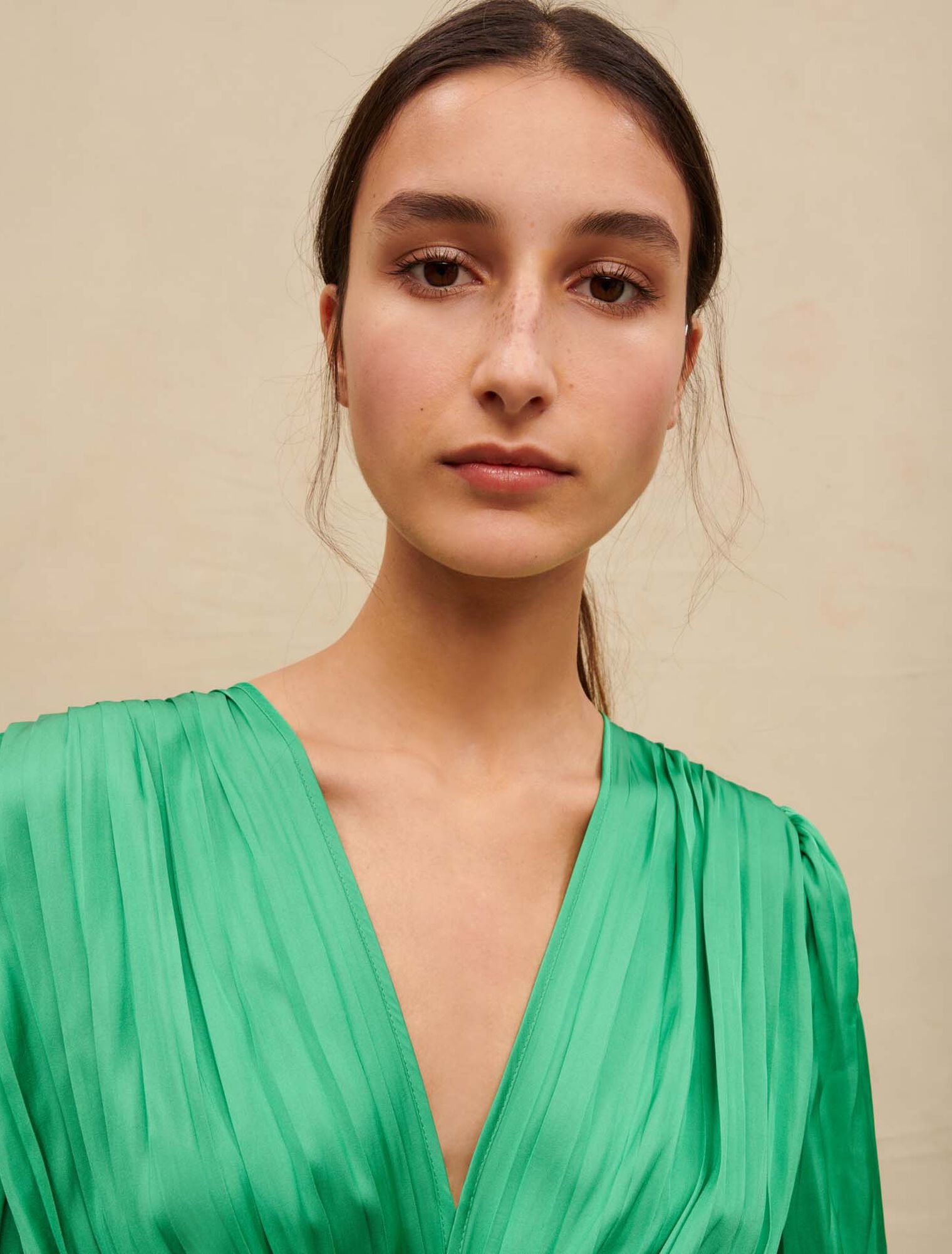 Long draped satiny dress