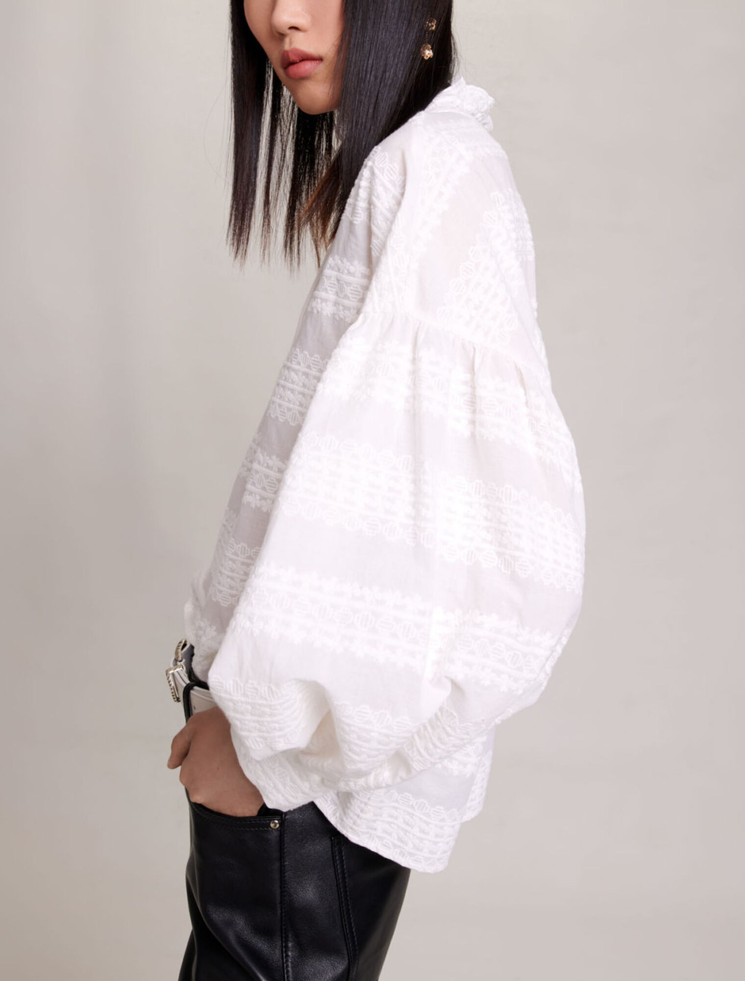 Embroidered ruffled shirt