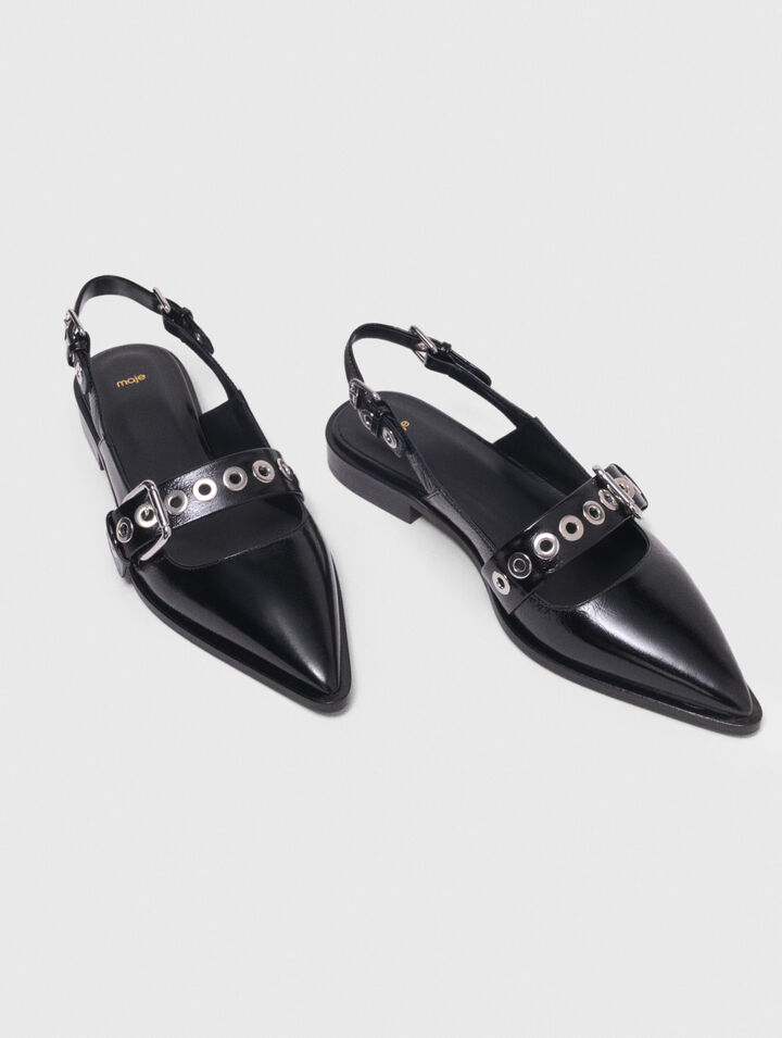 Flat leather strap slingbacks