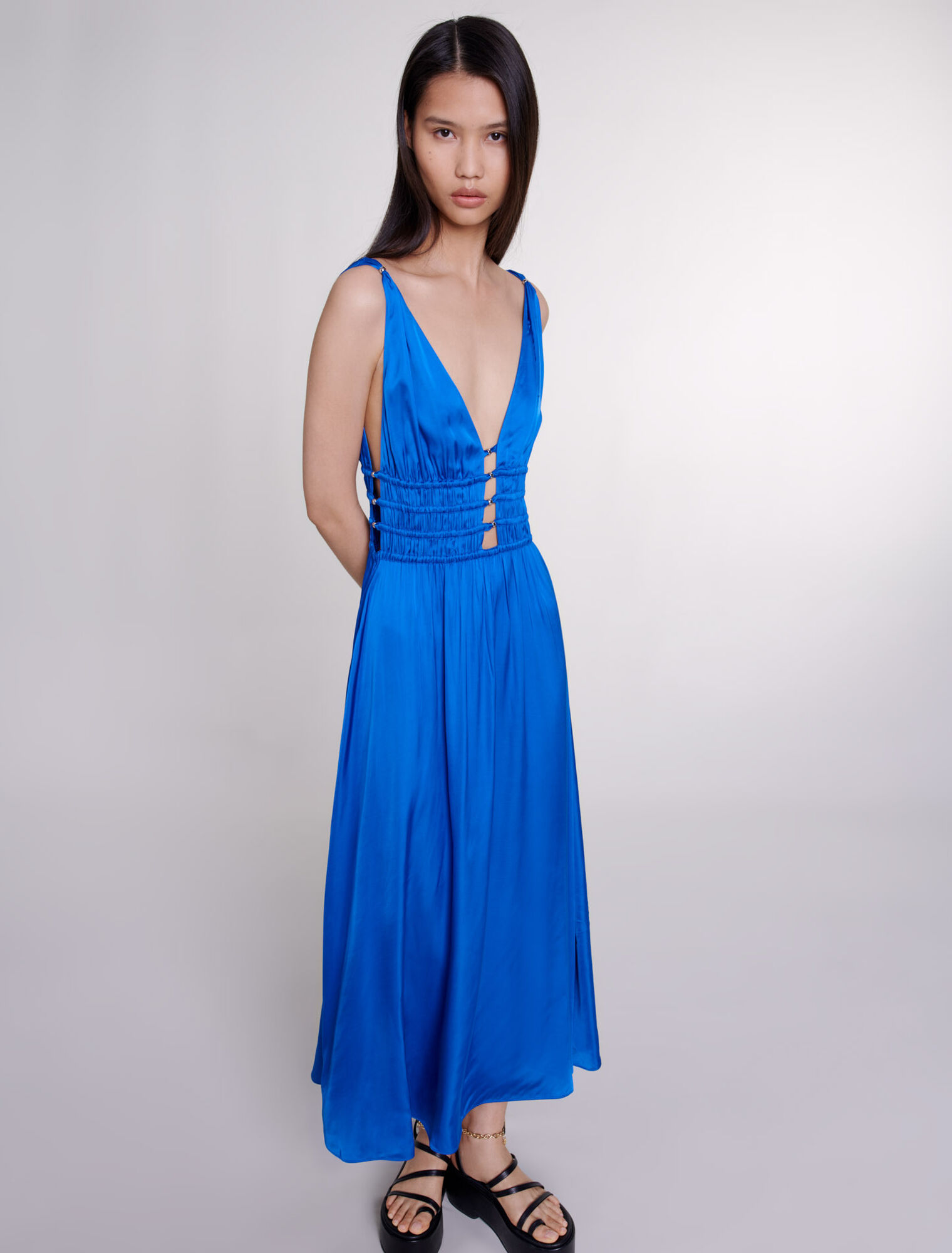 Openwork satin-effect dress