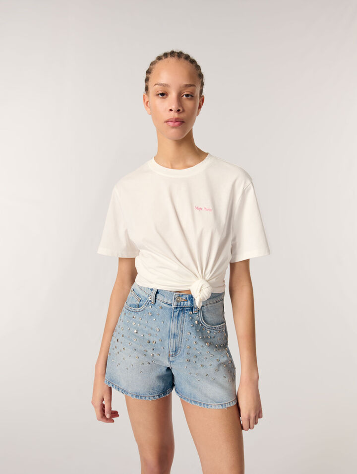 Studded denim shorts