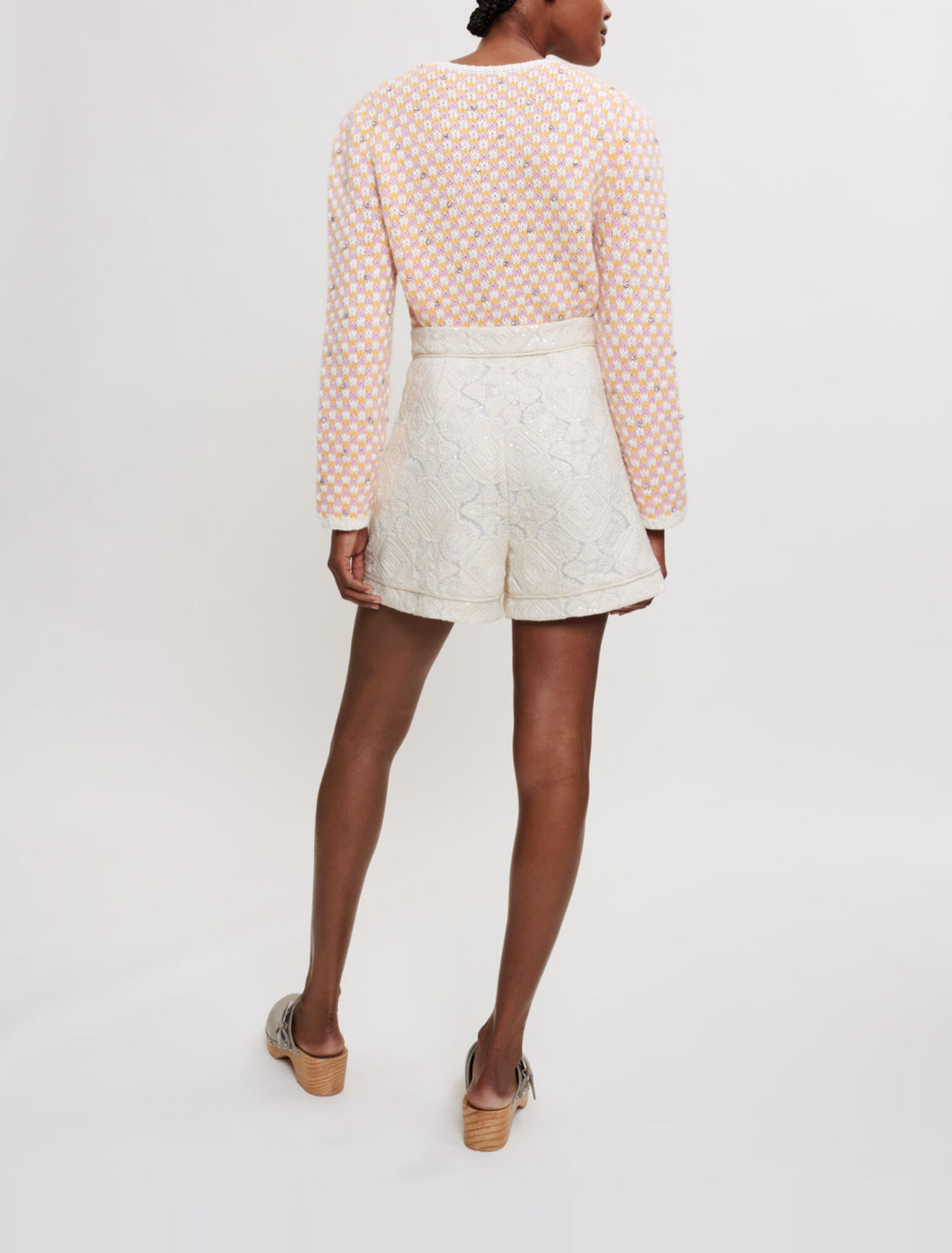 Embroidered tulle and sequins shorts