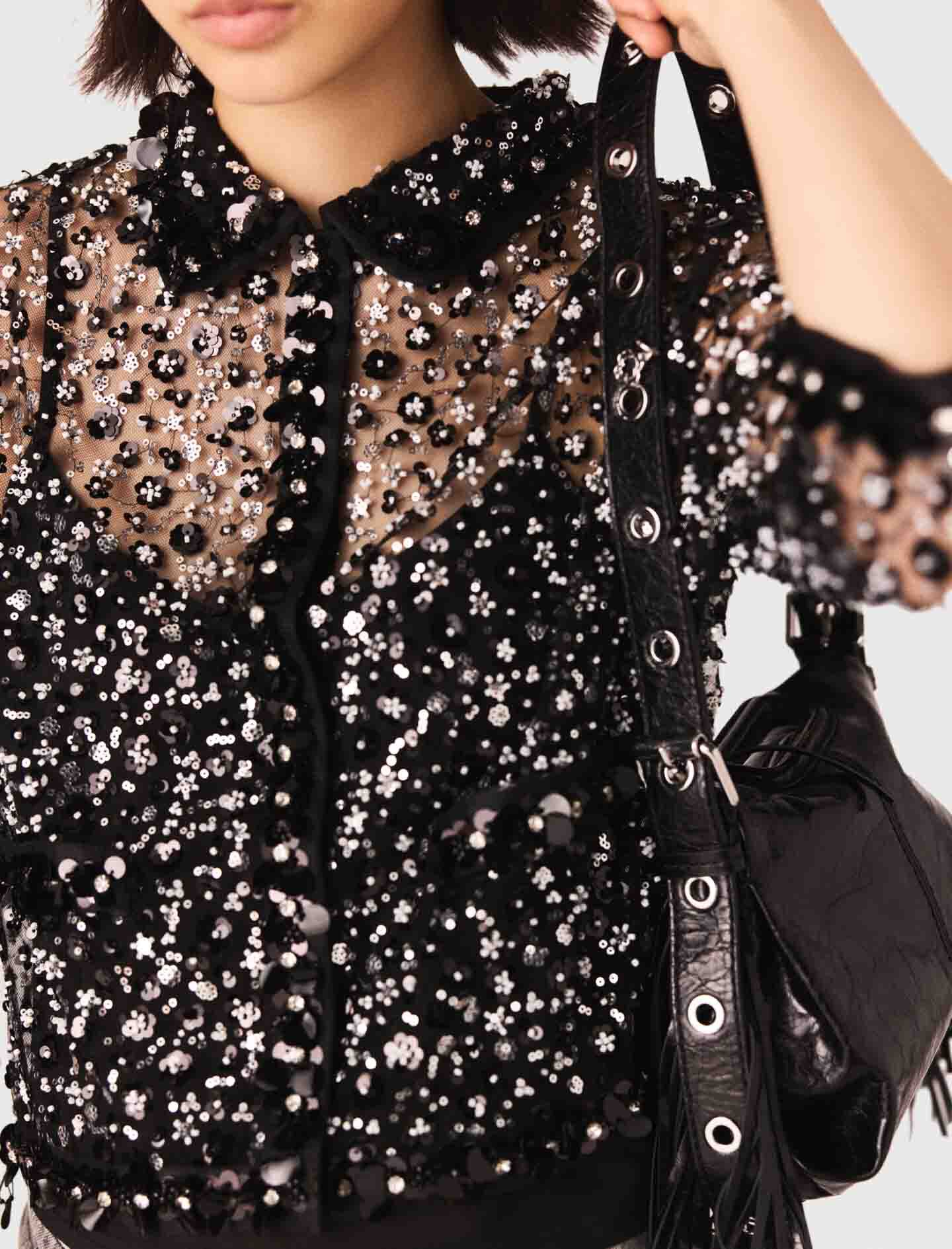 Floral sequin top Black / Gray For Women | Maje