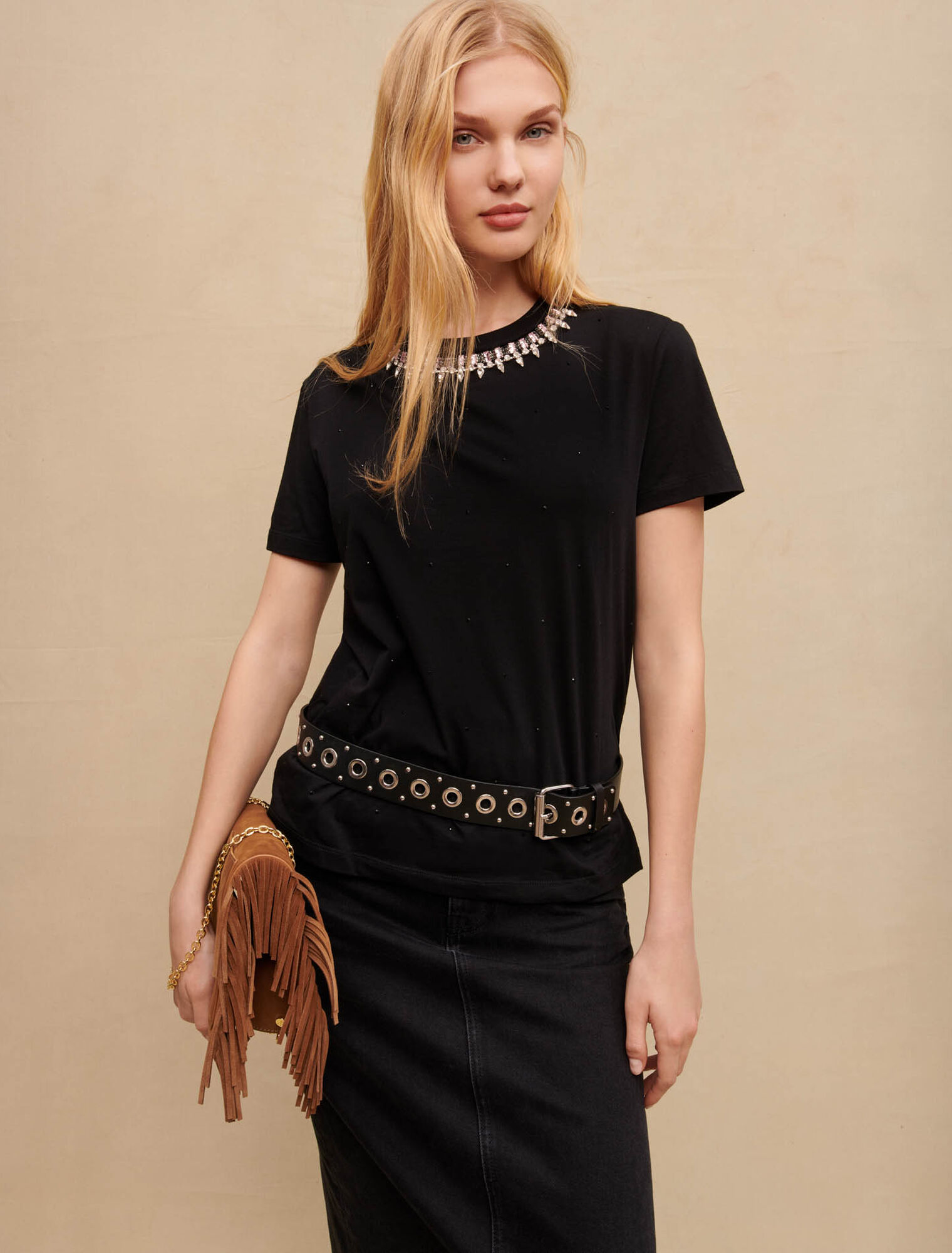 Jersey T-shirt with diamanté