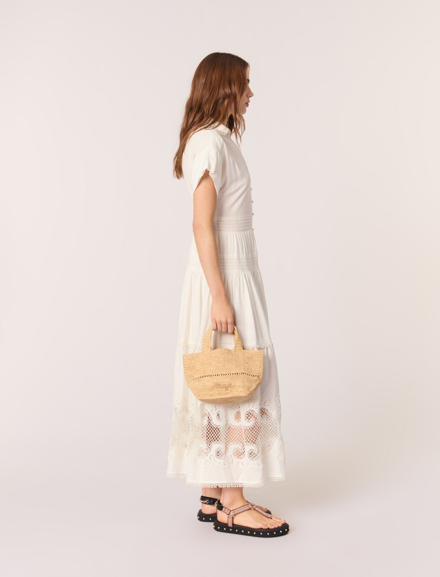 Embroidered ruffled maxi dress White For Women | Maje