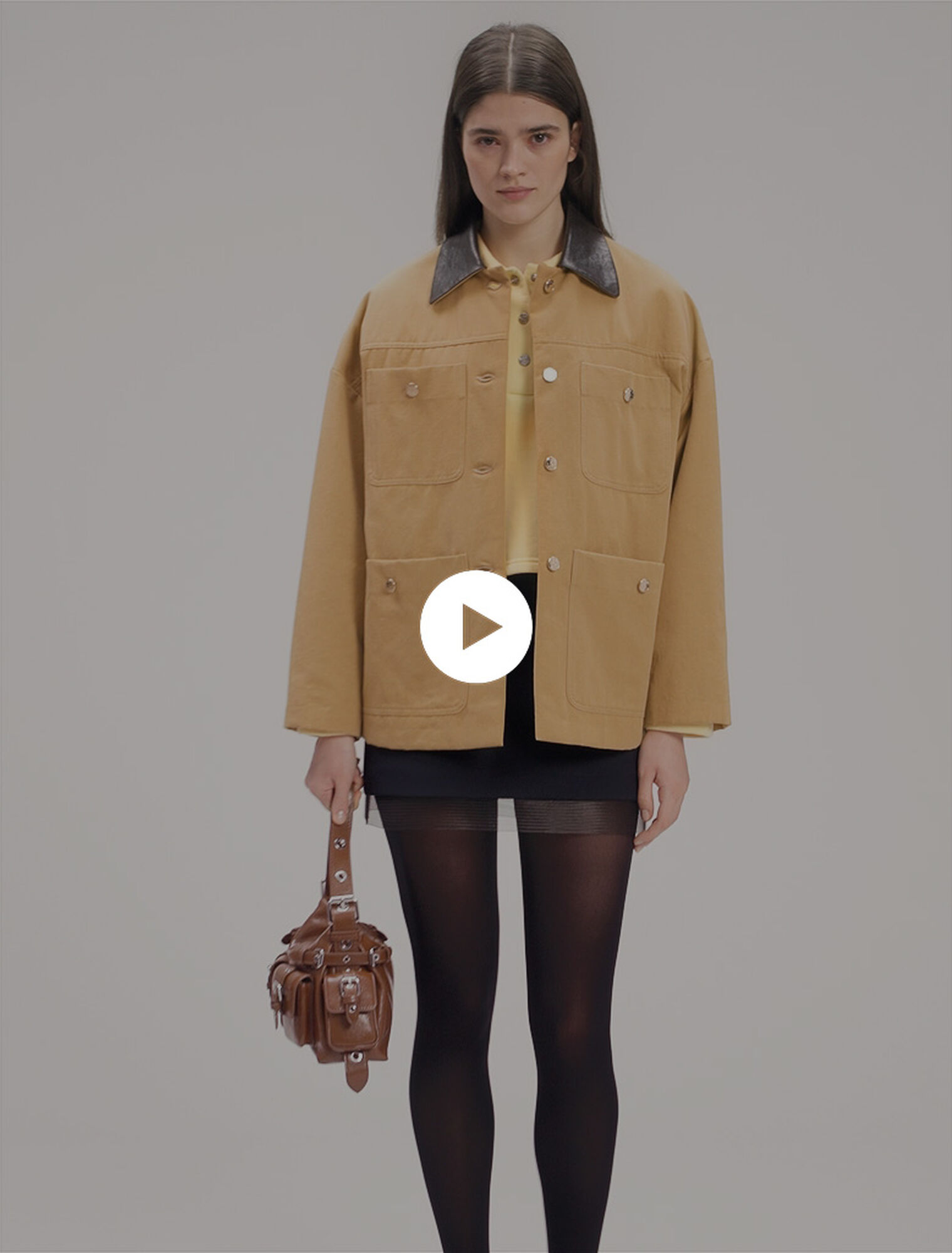 Cotton coat with leather collar