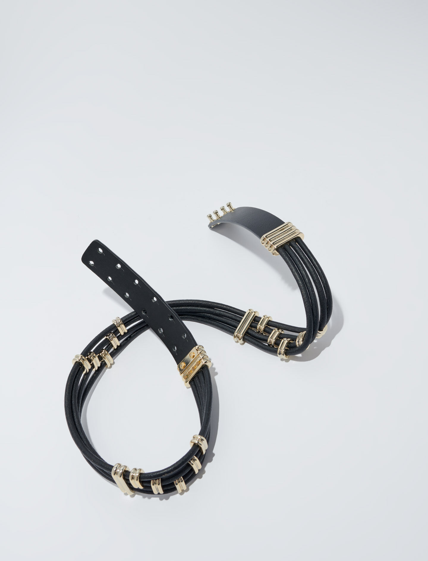 Mixed metal and leather belt Black / Gray For Women | Maje