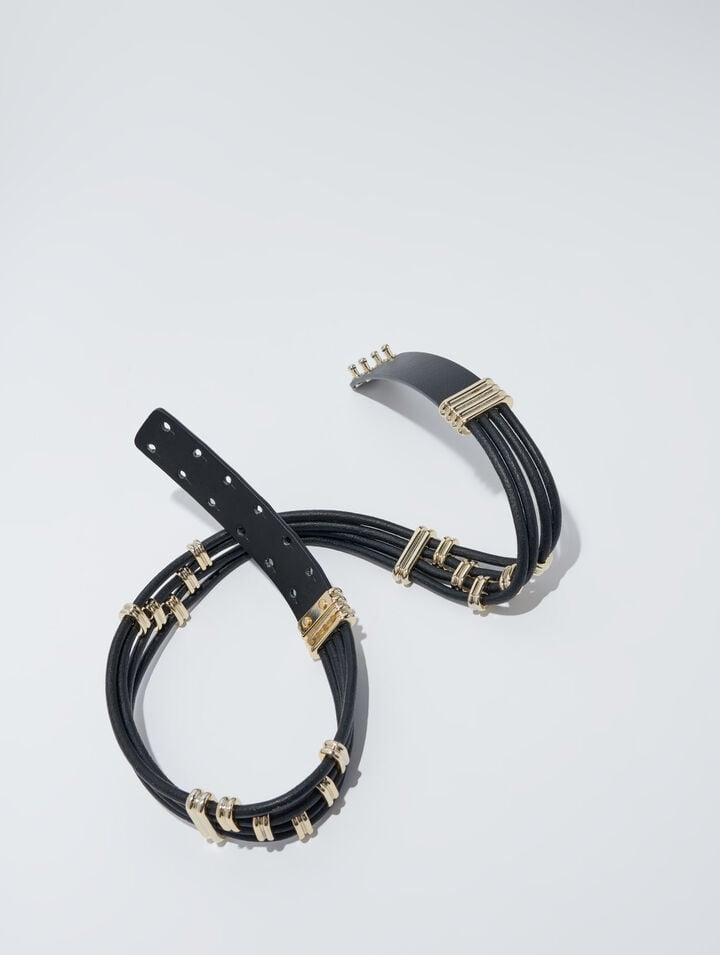 Mixed metal and leather belt