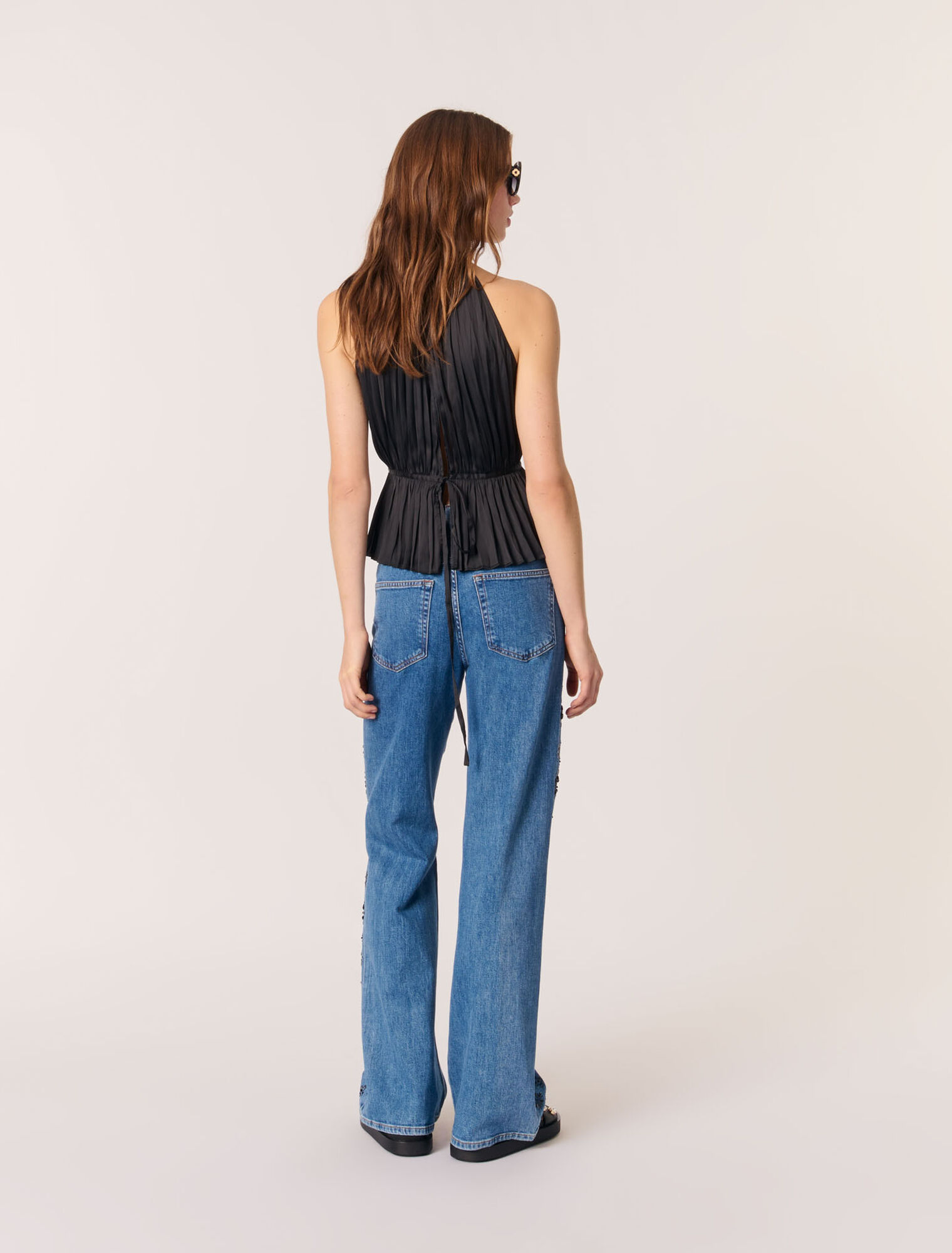 Pleated satin halter top