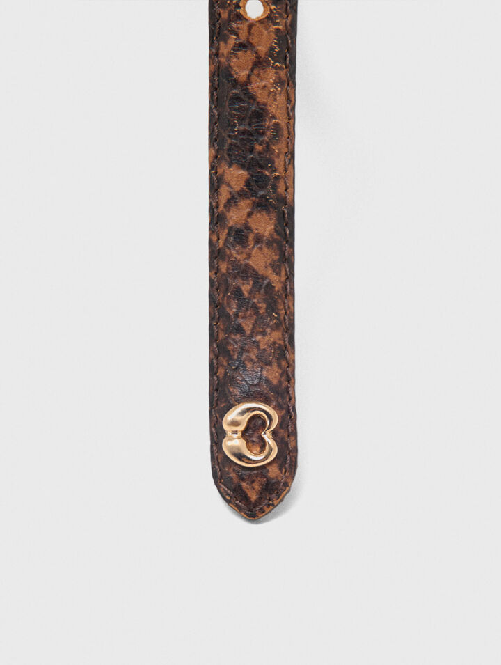 Slim embossed leather belt