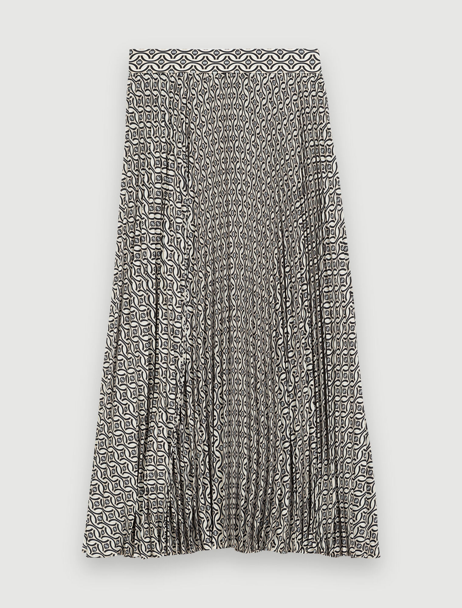 Printed, pleated midi skirt