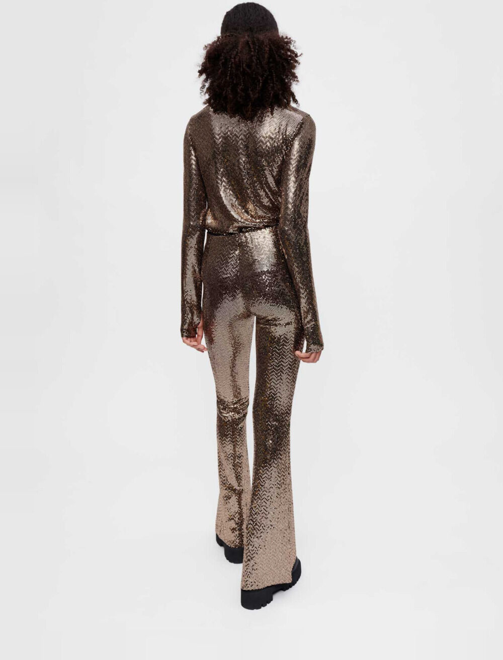 Sequin stretch and flare pants Denim - Jeans For Women | Maje