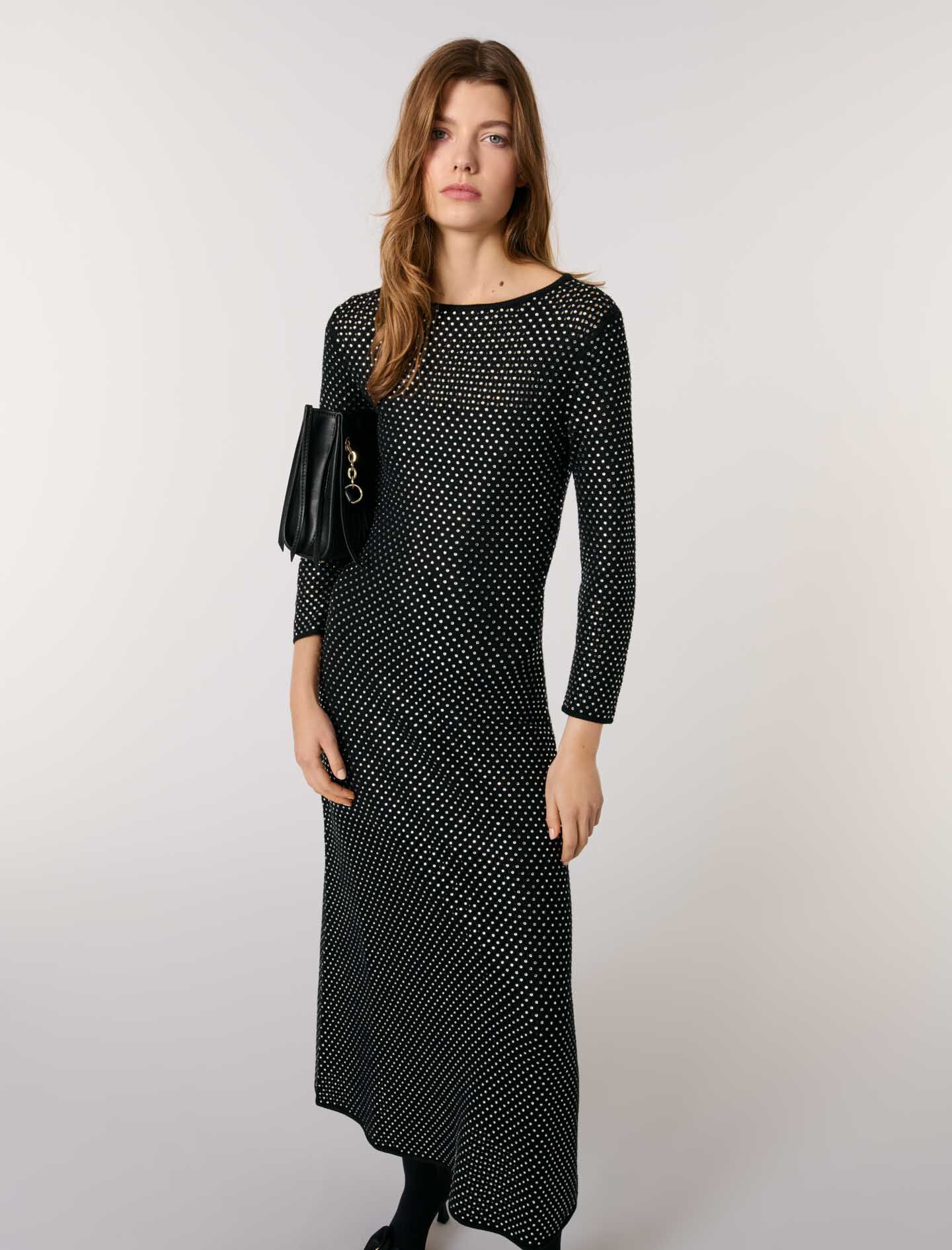 Rhinestone maxi dress Black / Gray For Women | Maje Rhinestone maxi dress Black / Gray For Women | Maje