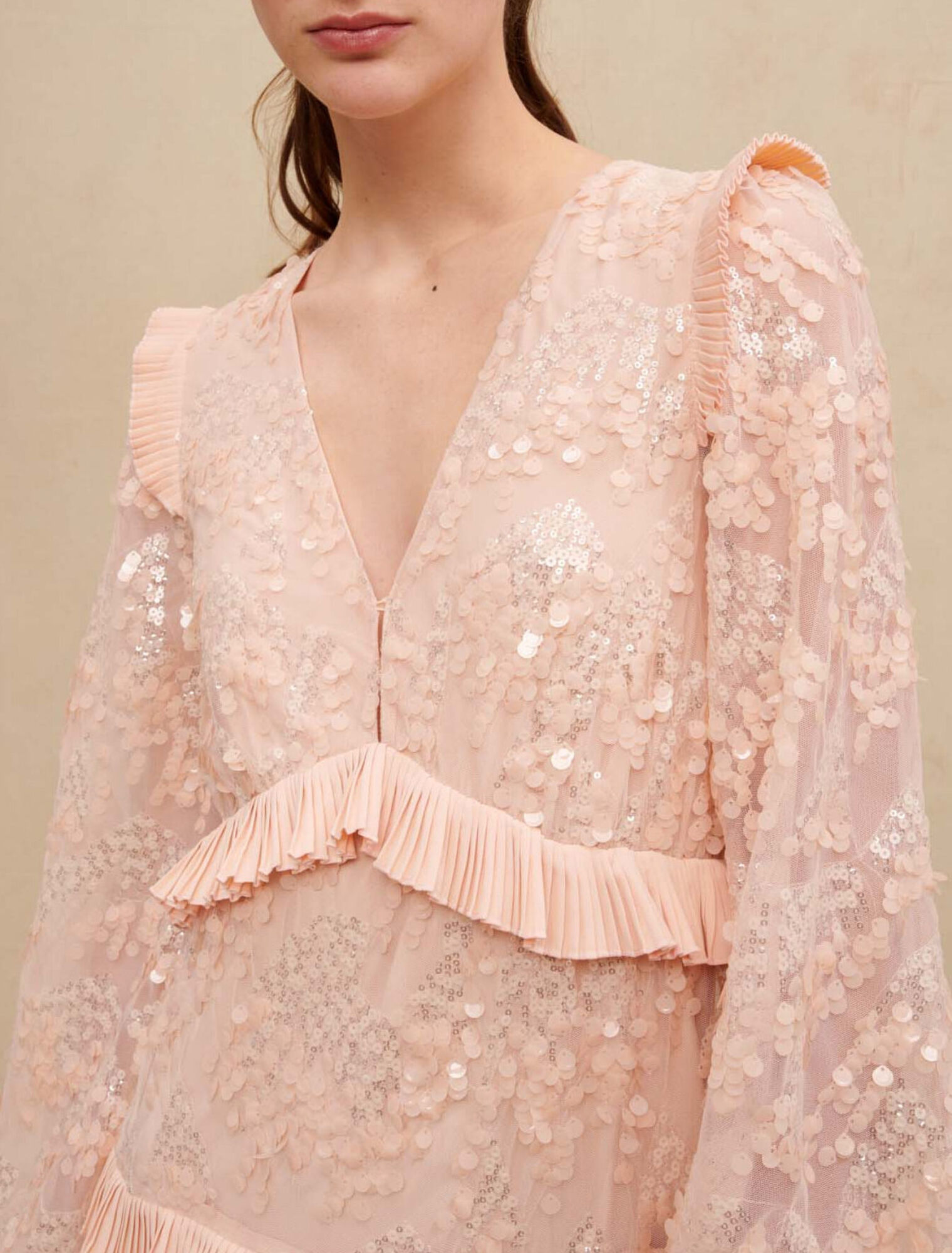 Long ruffled sequinned dress