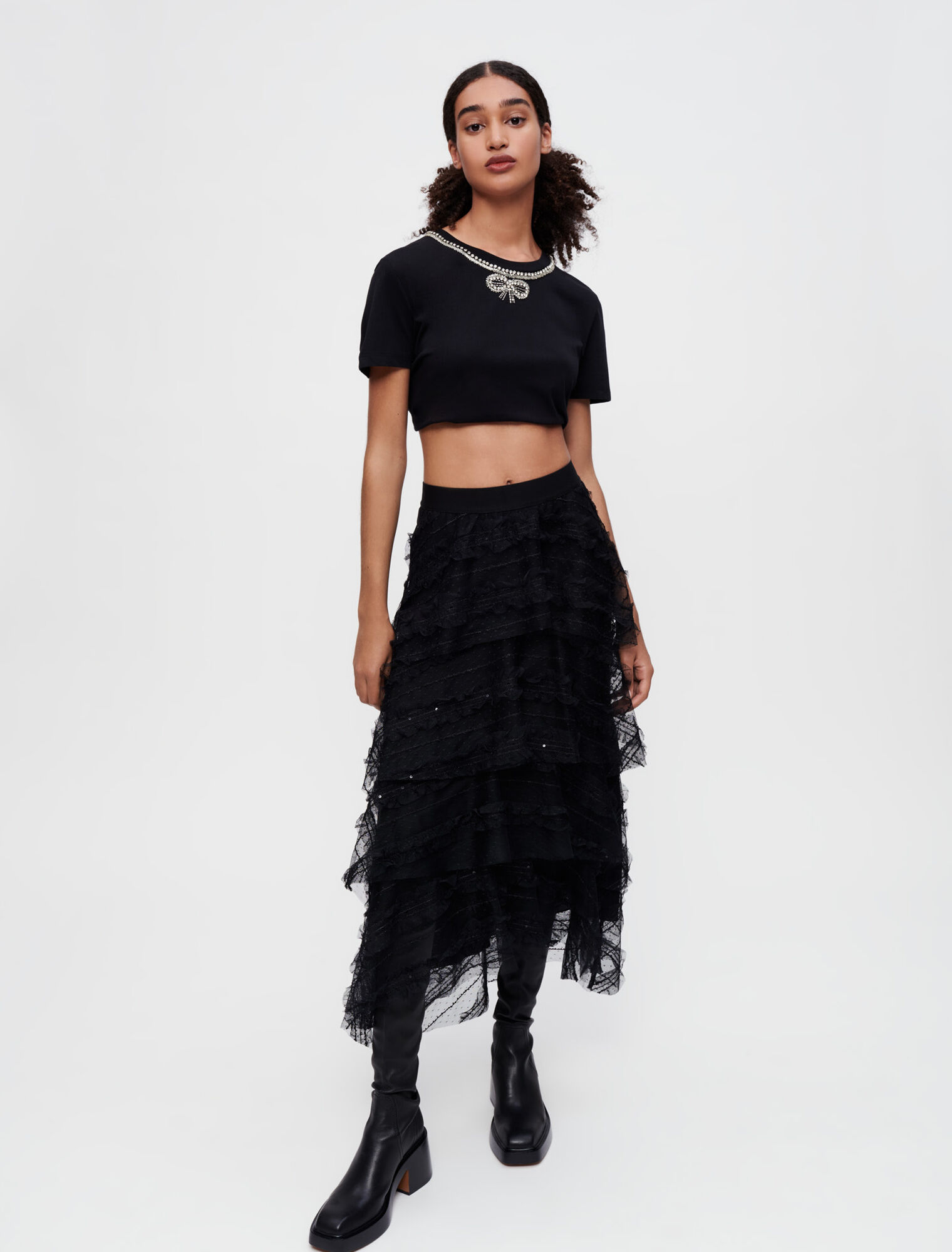Dotted Swiss tulle skirt with sequins