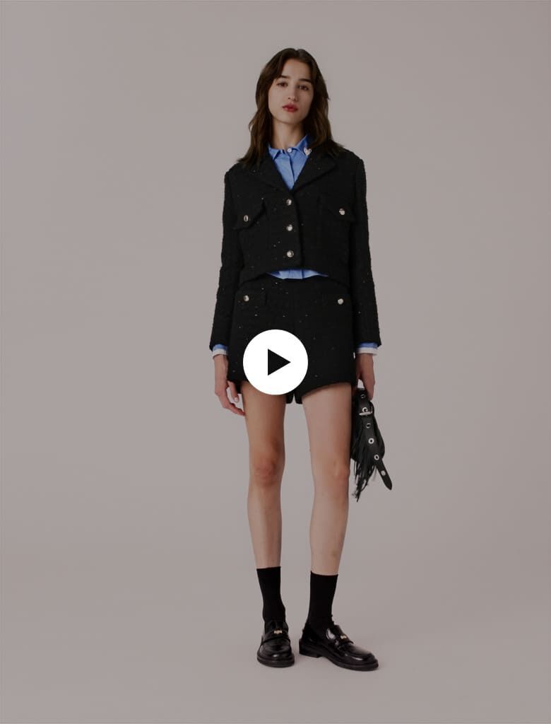 Short rhinestone tweed jacket Black / Gray For Women | Maje