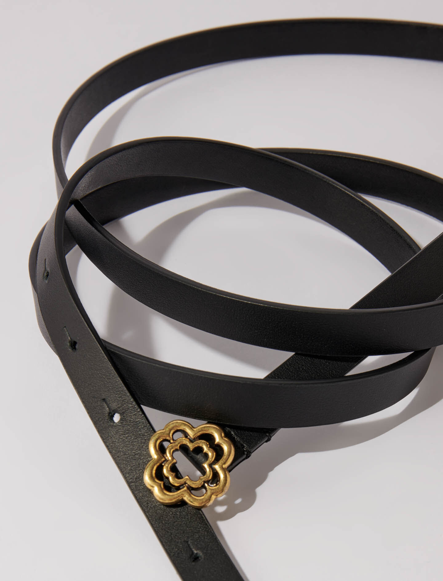 Slim double leather belt Black / Gray For Women | Maje Slim double leather belt Black / Gray For Women | Maje