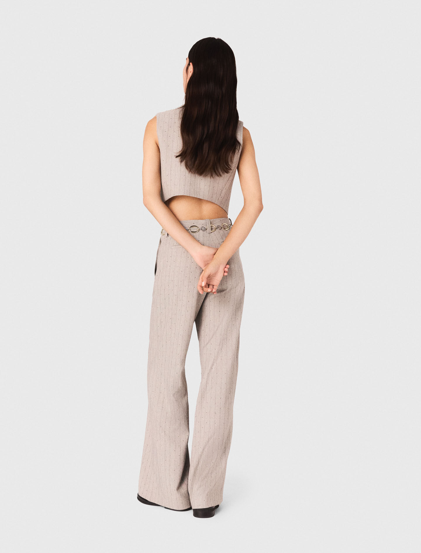 Rhinestone suit trousers Black / Gray For Women | Maje