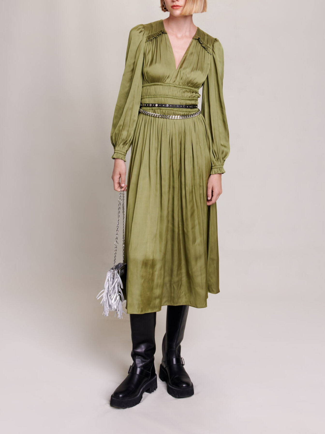 Short tweed dress with trim Black / Gray For Women | Maje