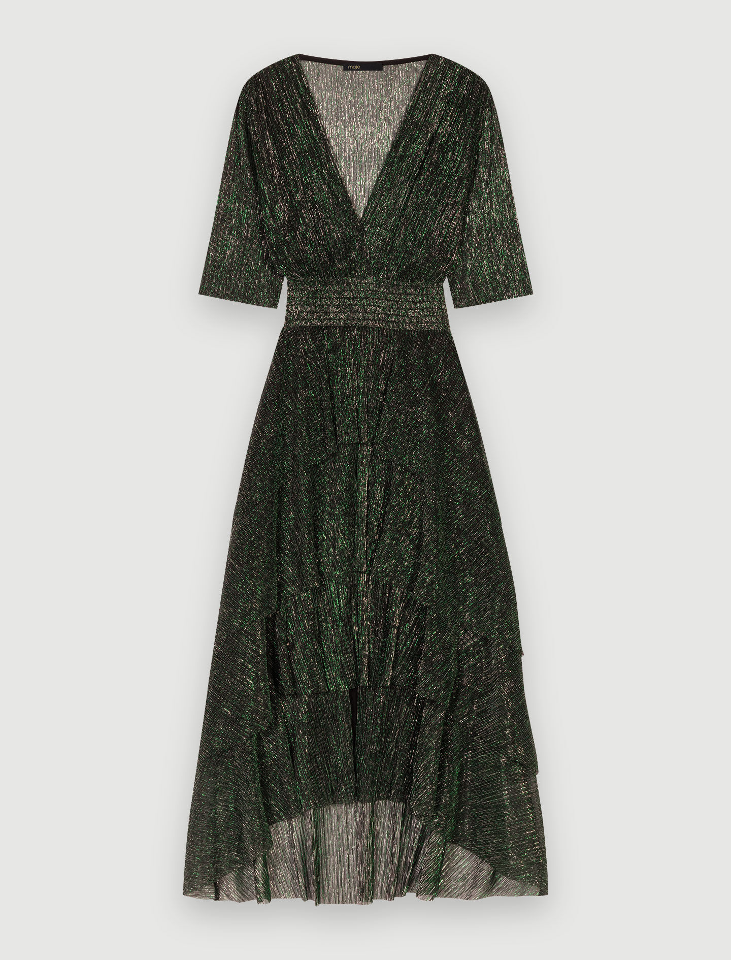 Metallic fiber dress with ruffles Green For Women | Maje
