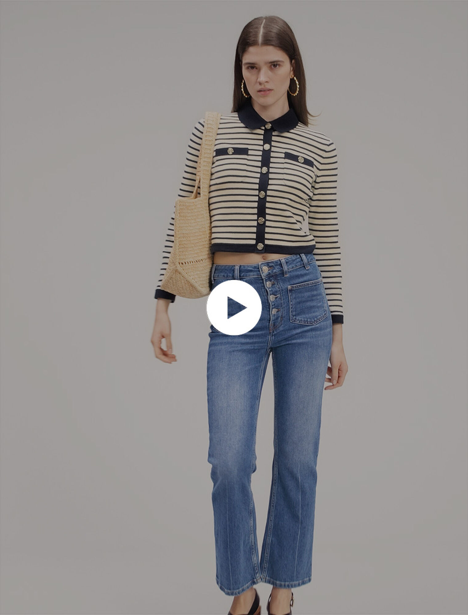 Cropped rib knit cardigan