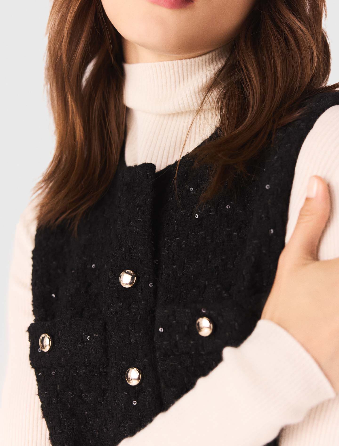 Tweed playsuit with rhinestones Black / Gray For Women | Maje