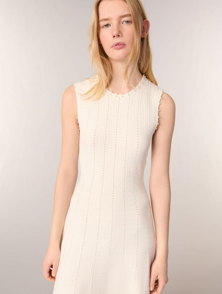 Beaded pointelle knit maxi dress 