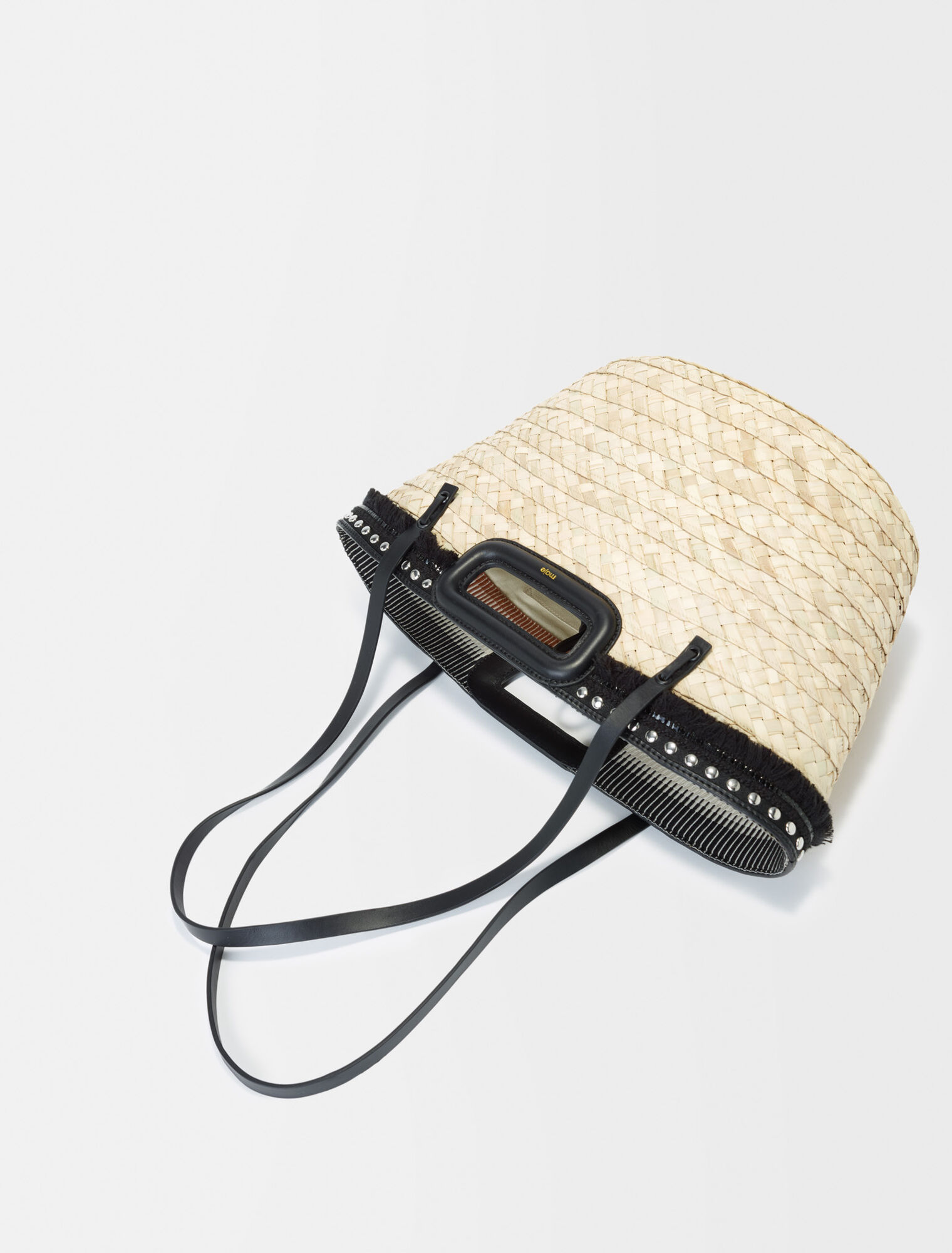 Woven palm bucket bag with studs