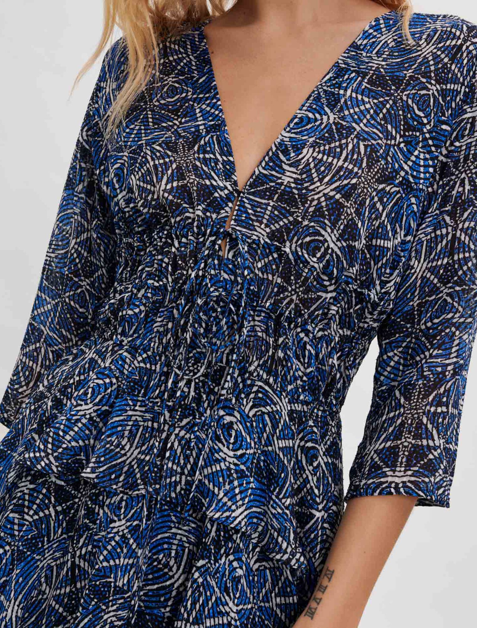 Ruffled printed viscose dress
