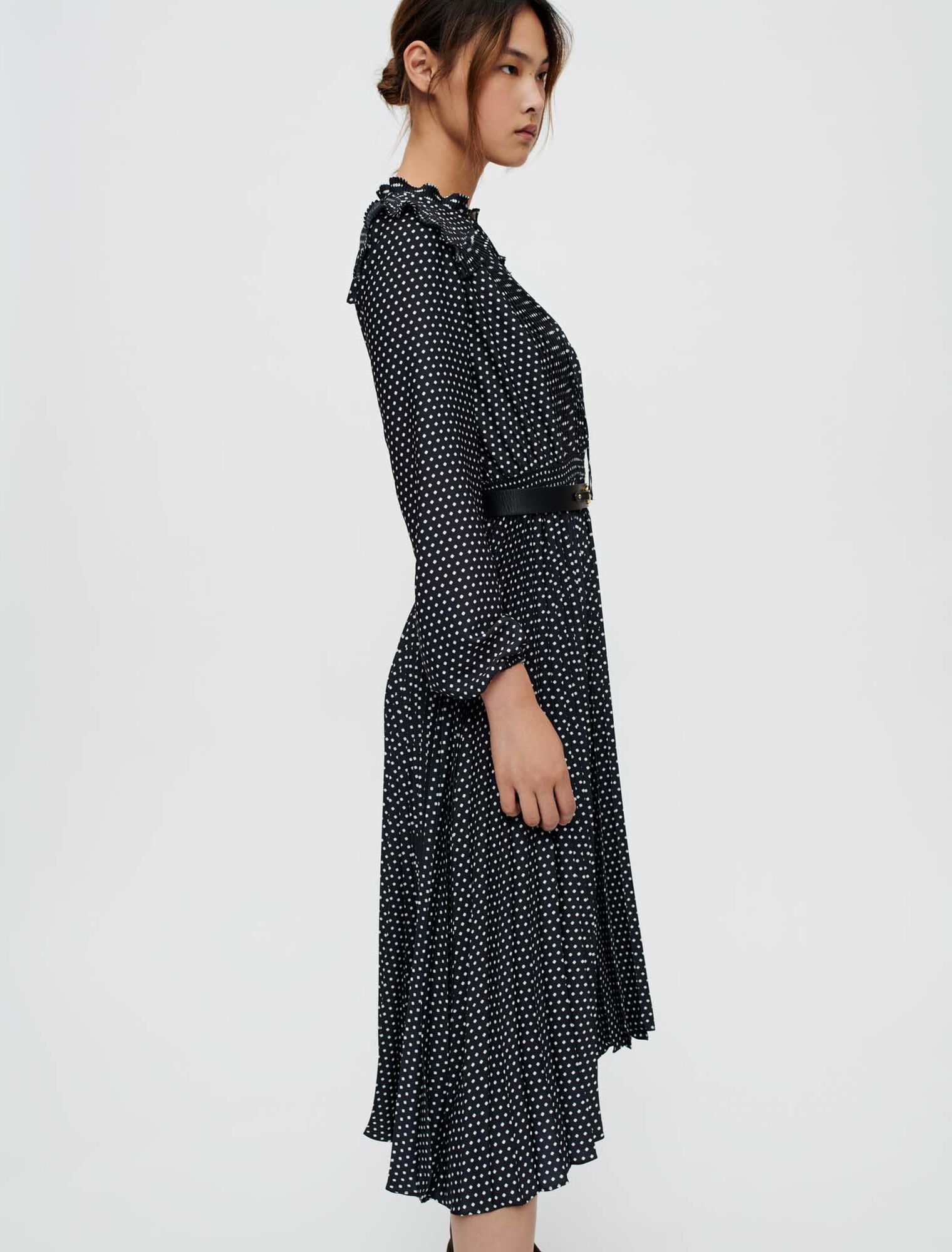 Pleated satin dress, mini Clover dots