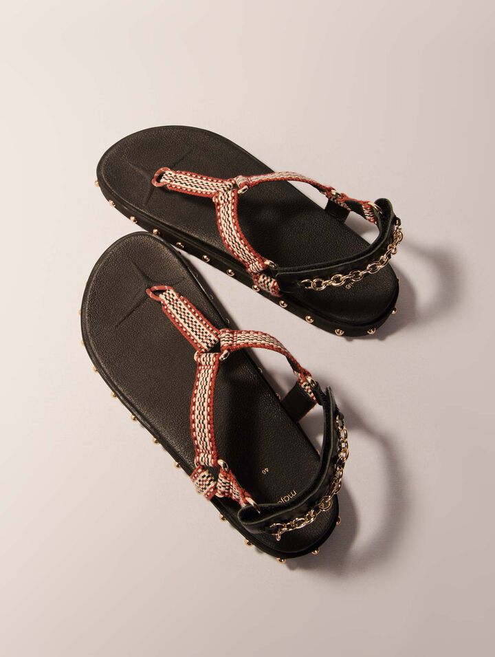 Flat rope and leather sandals