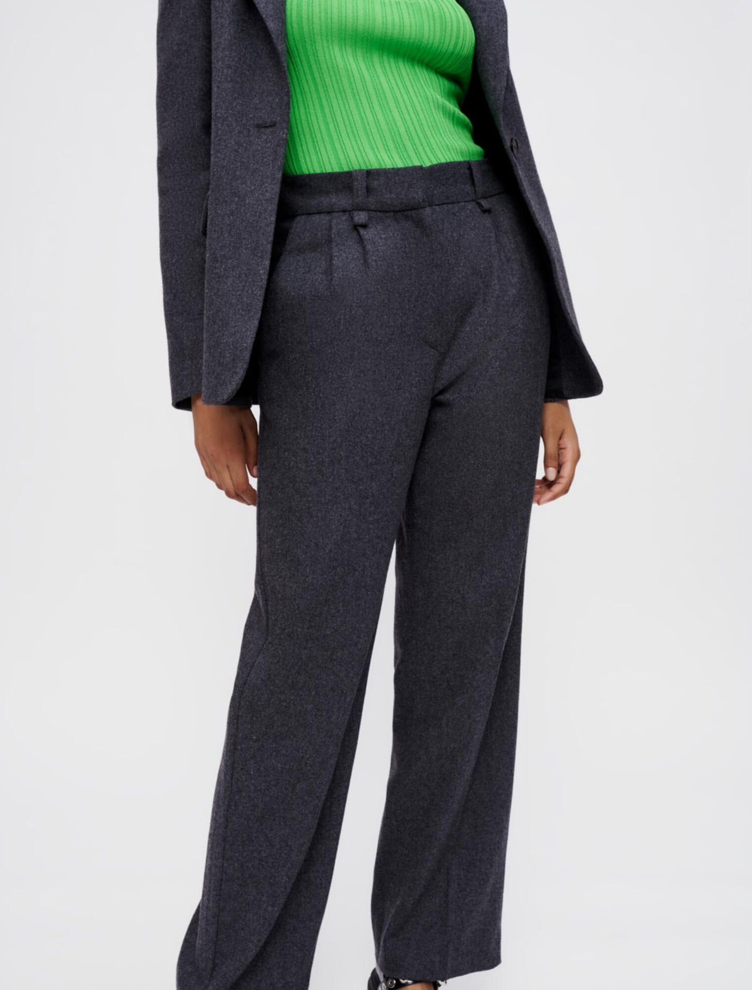 Grey flannel wide-leg pants