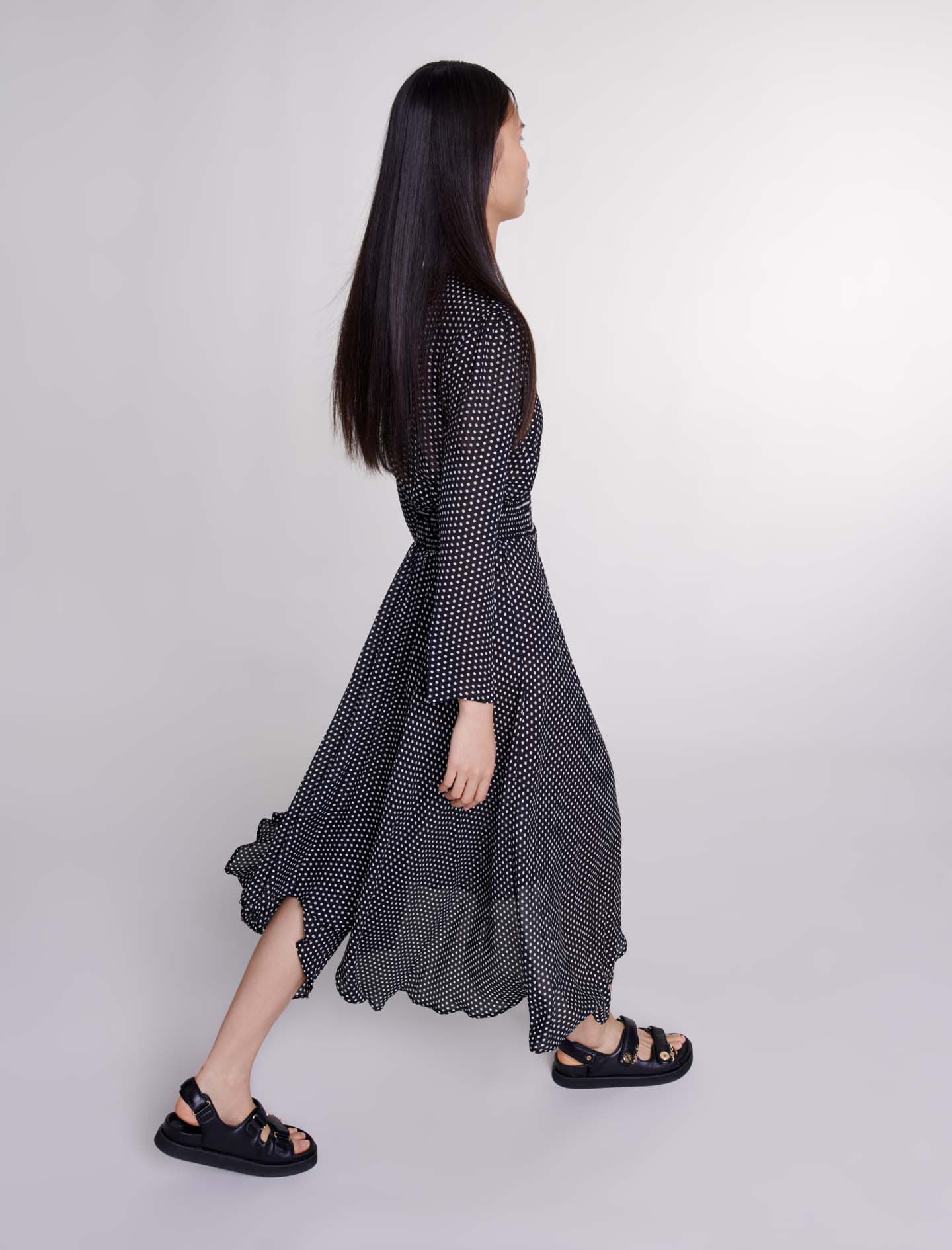 Mid-length polka dot dress Black / Gray For Women | Maje
