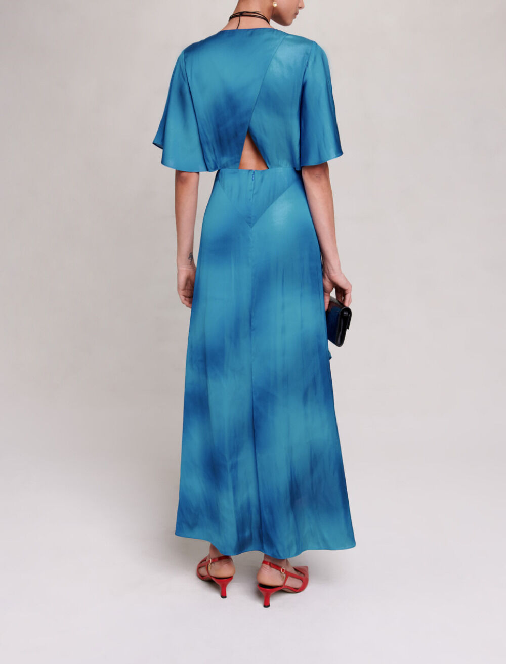 Satin-look maxi dress Blue For Women | Maje