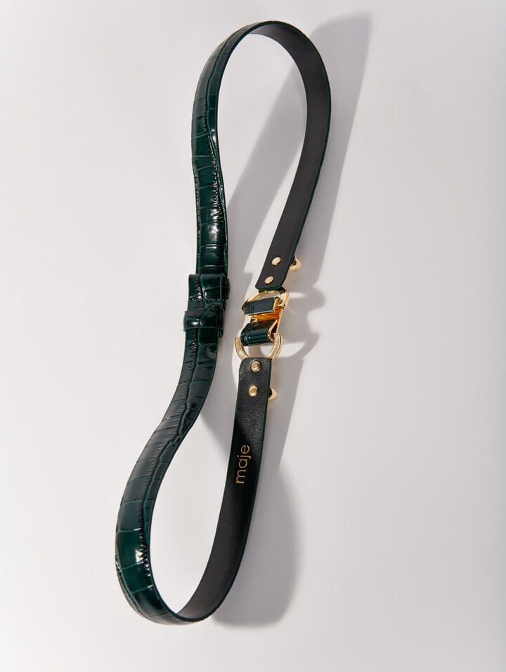 Thin leather belt with lion bit