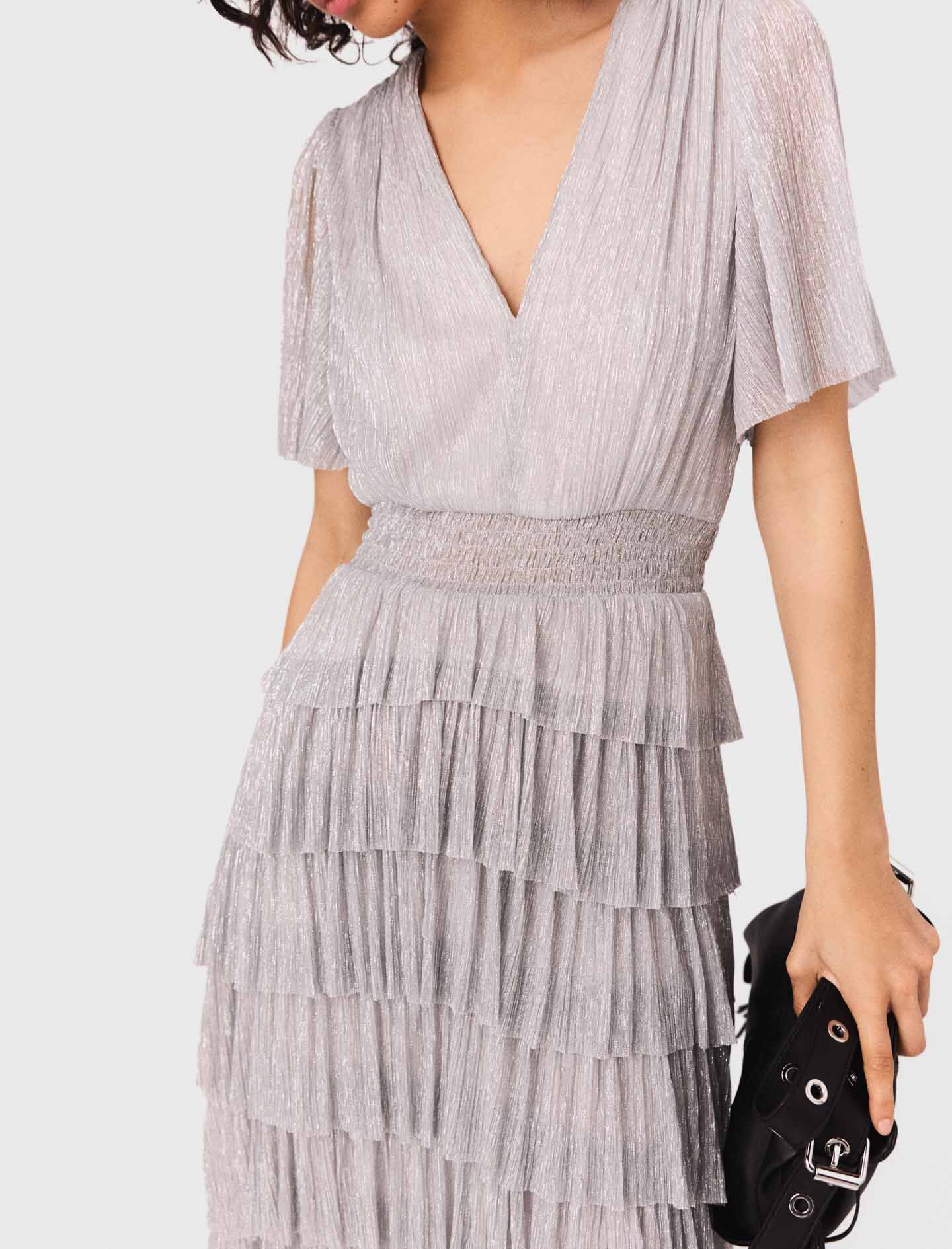 Metallic ruffled midi dress Black / Gray For Women | Maje